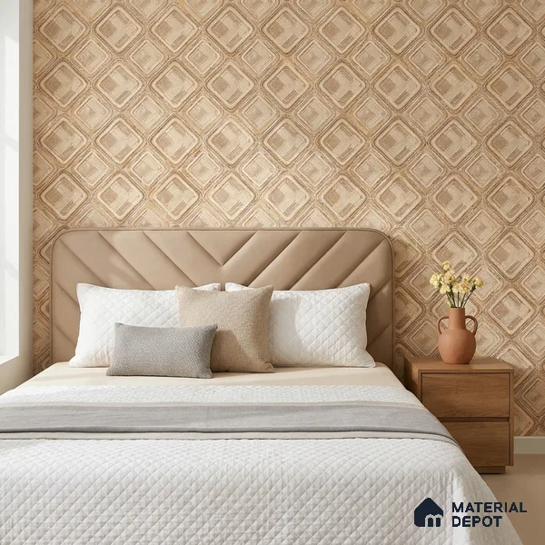 AA100607 | Beige & Gold Quilted Diamond Facet PVC Patterned Wallpaper - 9.5 Meter x 21 Inch, 55 Sq. Ft. (Min. 15% Wastage)