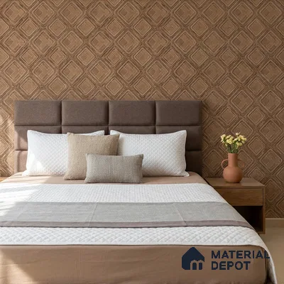AA100608 | Brown & Gold Quilted Diamond Facet PVC Patterned Wallpaper - 9.5 Meter x 21 Inch, 55 Sq. Ft. (Min. 15% Wastage)