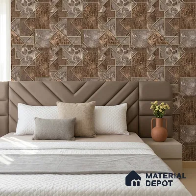AA100406 | Chestnut Brown Fragmented Marble Leaf Panel PVC Patterned Wallpaper - 9.5 Meter x 21 Inch, 55 Sq. Ft. (Min. 15% Wastage)