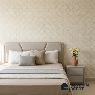 88386-2 | Gold & Cream Quatrefoil Trellis PVC Patterned Wallpaper - 5 Meter x 42 Inch, 57 Sq. Ft. (Min. 15% Wastage)