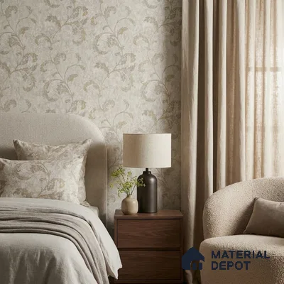 88481-2 | Grey Leaf Wash PVC Floral Wallpaper - 5 Meter x 42 Inch, 57 Sq. Ft. (Min. 15% Wastage)
