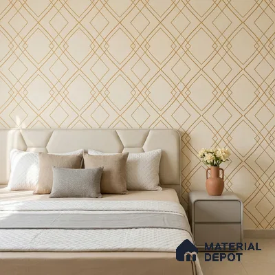88495-1 | Cream Line Diamonds PVC Geometric Wallpaper - 5 Meter x 42 Inch, 57 Sq. Ft. (Min. 15% Wastage)