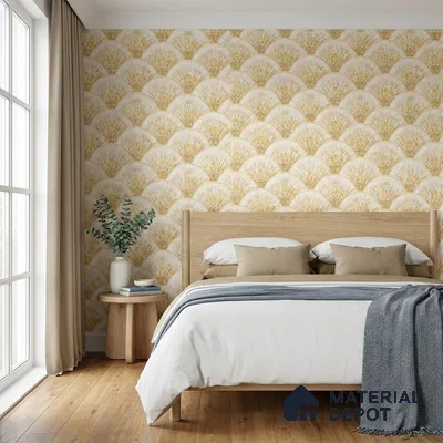 88371-2 | Gold & Cream Fan Scallop PVC Patterned Wallpaper - 5 Meter x 42 Inch, 57 Sq. Ft. (Min. 15% Wastage)