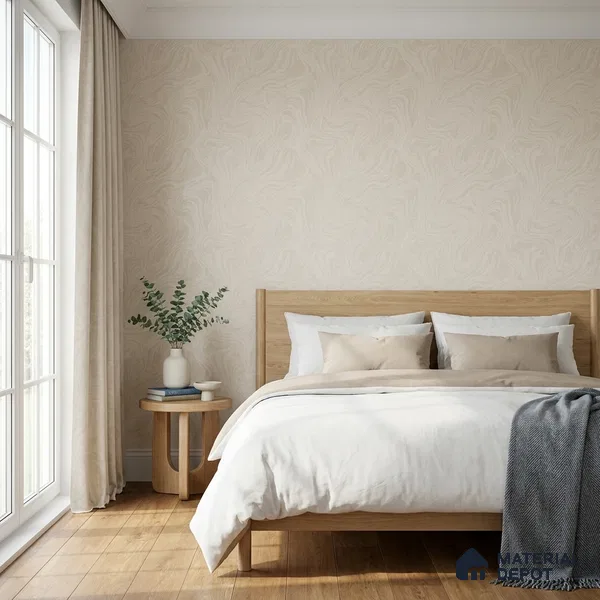 88461-1 | Cream Swirl Marble Look Wallpaper 5 Meter x 42 Inch PVC - 57 Sq. Ft. | Minimum 15% wastage during installation
