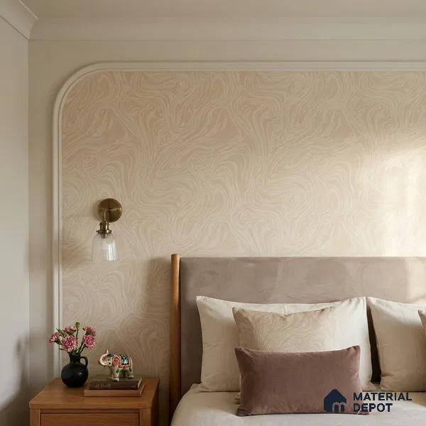 88461-2 | Warm Beige Swirl Marble Look Wallpaper 5 Meter x 42 Inch PVC - 57 Sq. Ft. | Minimum 15% wastage during installation