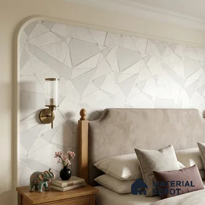 88504-1 | White & Silver Faceted Triangle Geometric Look Wallpaper 5 Meter x 42 Inch PVC - 57 Sq. Ft. | Minimum 15% wastage during installation