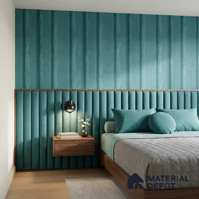 81286-4 | Teal Green Fluted Panel Wood PVC Patterned Wallpaper - 5 Meter x 42 Inch, 57 Sq. Ft. (Min. 15% Wastage)