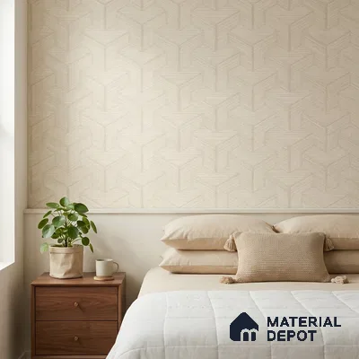 81295-1 | Cream Chevron Weave Texture Wood PVC Patterned Wallpaper - 5 Meter x 42 Inch, 57 Sq. Ft. (Min. 15% Wastage)