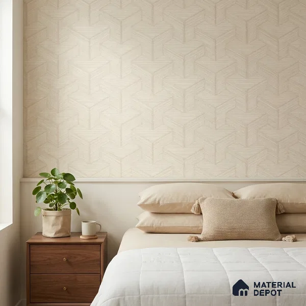 81295-1 | Cream Chevron Weave Texture Wood PVC Patterned Wallpaper - 5 Meter x 42 Inch, 57 Sq. Ft. (Min. 15% Wastage)