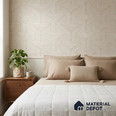 81295-2 | Off-White & Grey Chevron Weave Texture Wood PVC Patterned Wallpaper - 5 Meter x 42 Inch, 57 Sq. Ft. (Min. 15% Wastage)