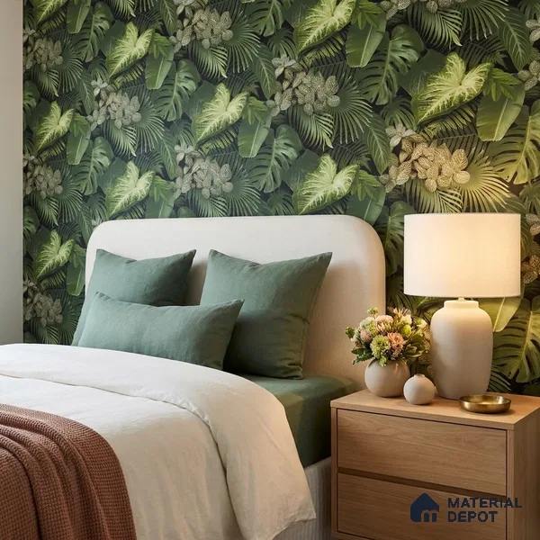 74016-3 | Green Palm Jungle PVC Floral Wallpaper - 5 Meter x 42 Inch, 57 Sq. Ft. (Min. 15% Wastage)