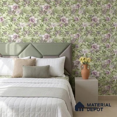 74019-3 | Green Hydrangea Blooms PVC Floral Wallpaper - 5 Meter x 42 Inch, 57 Sq. Ft. (Min. 15% Wastage)