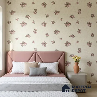 74026-3 | Ivory Blush Rose Sprays PVC Floral Wallpaper - 5 Meter x 42 Inch, 57 Sq. Ft. (Min. 15% Wastage)
