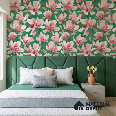 TC 708 | Green Magnolia Bloom Floral Wallpaper - 5 Meter x 42 Inch, 57 Sq. Ft.