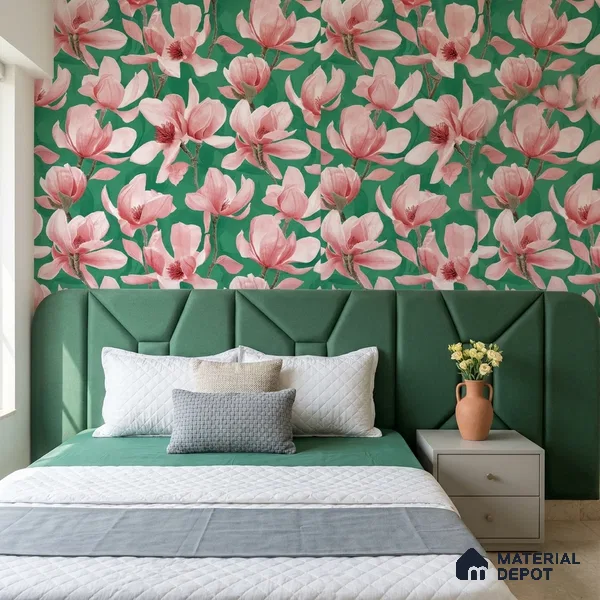 TC 708 | Green Magnolia Bloom Floral Wallpaper - 5 Meter x 42 Inch, 57 Sq. Ft.