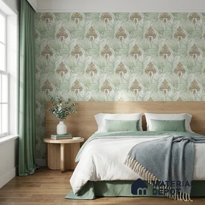 TC 726 | Mint Green Palm Damask Floral Wallpaper - 5 Meter x 42 Inch, 57 Sq. Ft.