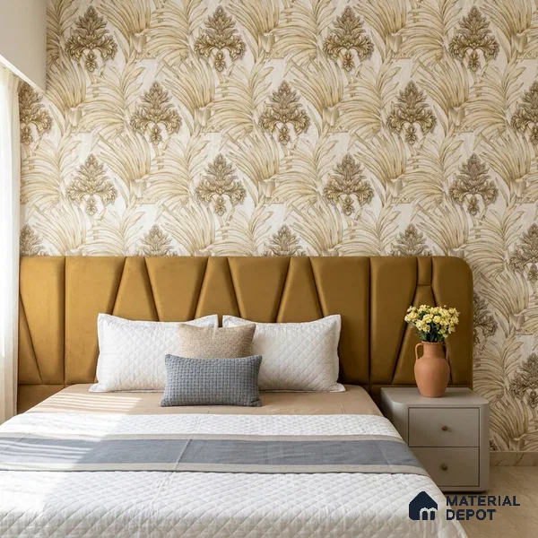 TC 729 | Cream Gold Palm Damask Floral Wallpaper - 5 Meter x 42 Inch, 57 Sq. Ft.