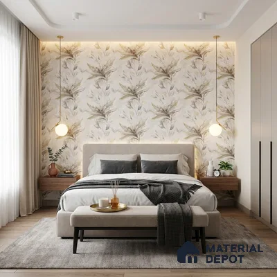 TC 794 | Cream Olive Lily Leaves Floral Wallpaper - 5 Meter x 42 Inch, 57 Sq. Ft.