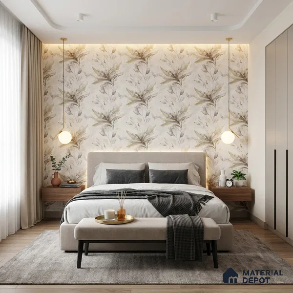 TC 794 | Cream Olive Lily Leaves Floral Wallpaper - 5 Meter x 42 Inch, 57 Sq. Ft.