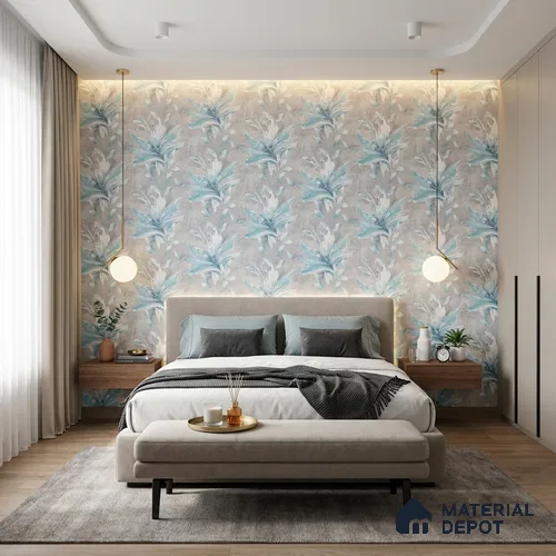 TC 795 | Aqua Blue Lily Leaves Floral Wallpaper - 5 Meter x 42 Inch, 57 Sq. Ft.