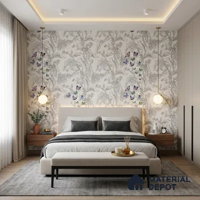 TC 798 | Grey Pastel Butterfly Fern Floral Wallpaper - 5 Meter x 42 Inch, 57 Sq. Ft.