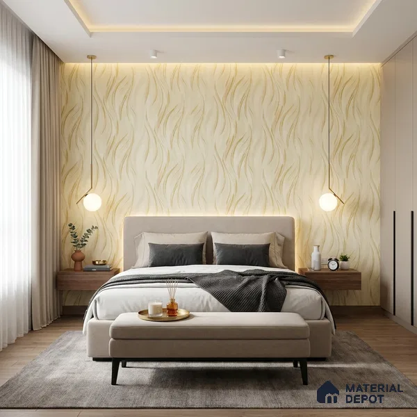 TC 785 | Cream Gold Silk Ripple Abstract Look Wallpaper 5 Meter x 42 Inch - 57 Sq. Ft.