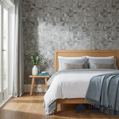 2103 -5 | Grey Silver Triangle Mosaic Tile Patterned Wallpaper - 10 Meter x 21 Inches, 57.41 Sq. Ft.