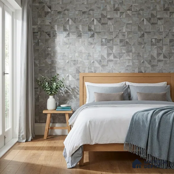 2103 -5 | Grey Silver Triangle Mosaic Tile Patterned Wallpaper - 10 Meter x 21 Inches, 57.41 Sq. Ft.