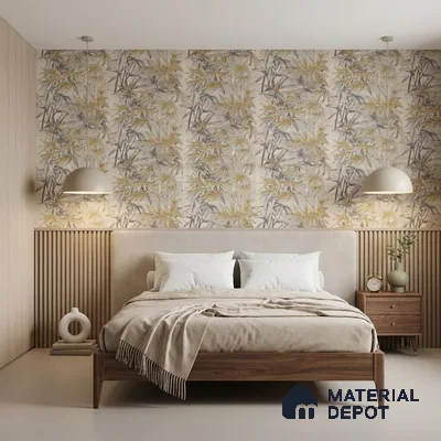 2112 -2 | Grey Gold Bamboo Thicket Floral Wallpaper - 10 Meter x 21 Inches, 57.41 Sq. Ft.