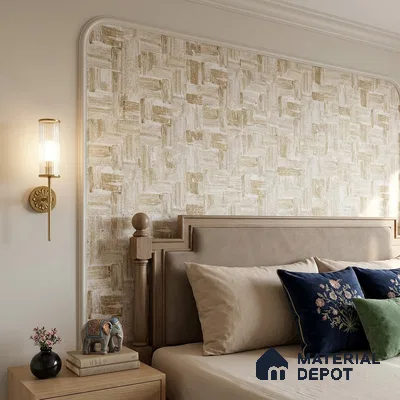 2106 -3 | Cream & Gold Patchwork Brick Patterned Wallpaper - 10 Meter x 21 Inches, 57.41 Sq. Ft.