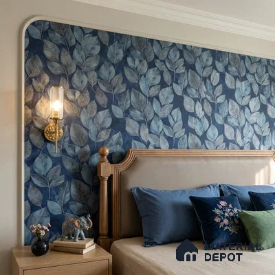 2109 -1 | Navy Veined Leaves Floral Wallpaper - 10 Meter x 21 Inches, 57.41 Sq. Ft.