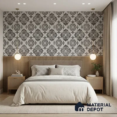 2113 -3 | White & Black Quatrefoil Medallion Damask Patterned Wallpaper - 10 Meter x 21 Inches, 57.41 Sq. Ft.