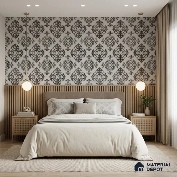 2113 -3 | White & Black Quatrefoil Medallion Damask Patterned Wallpaper - 10 Meter x 21 Inches, 57.41 Sq. Ft.