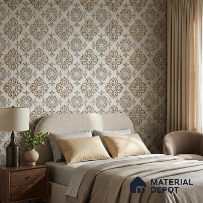 2113 -4 | Grey & Brown Quatrefoil Medallion Damask Patterned Wallpaper - 10 Meter x 21 Inches, 57.41 Sq. Ft.