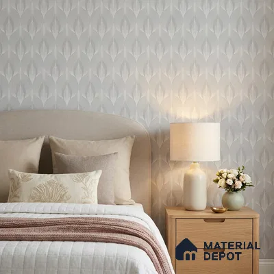 88540-3 | Silver Grey Leaf Texture PVC Patterned Wallpaper - 5 Meter x 42 Inch, 57.41 Sq. Ft. (Min. 15% Wastage)