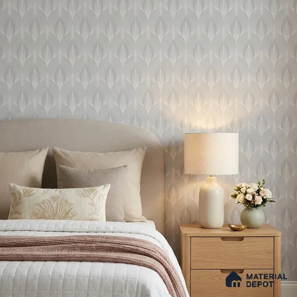 88540-3 | Silver Grey Leaf Texture PVC Patterned Wallpaper - 5 Meter x 42 Inch, 57.41 Sq. Ft. (Min. 15% Wastage)