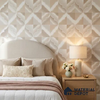 88541-1 | Blush Cream Scallop Panel PVC Patterned Wallpaper - 5 Meter x 42 Inch, 57.41 Sq. Ft. (Min. 15% Wastage)