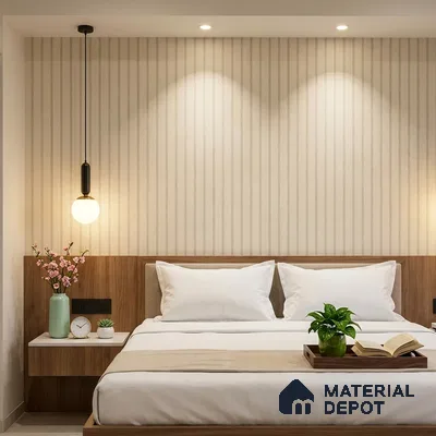 88546-1 | Cream Metallic Pinstripe PVC Patterned Wallpaper - 5 Meter x 42 Inch, 57.41 Sq. Ft. (Min. 15% Wastage)