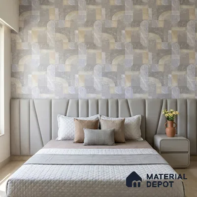 OR03-1 | White & Lavender Marble Block Mosaic PVC Patterned Wallpaper - 5 Meter x 42 Inch, 57 Sq. Ft. (Min. 15% Wastage)