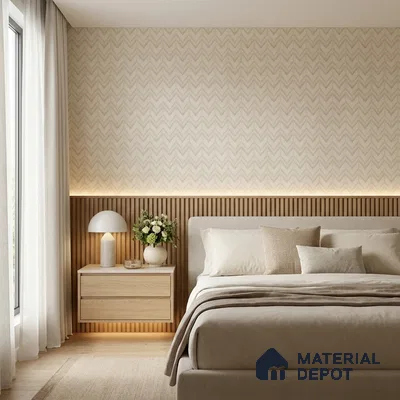 OR04-1 | Cream Herringbone PVC Patterned Wallpaper - 5 Meter x 42 Inch, 57 Sq. Ft. (Min. 15% Wastage)
