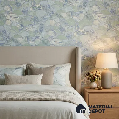 OR06-3 | Sage Green Scallop Fan Mosaic PVC Patterned Wallpaper - 5 Meter x 42 Inch, 57 Sq. Ft. (Min. 15% Wastage)