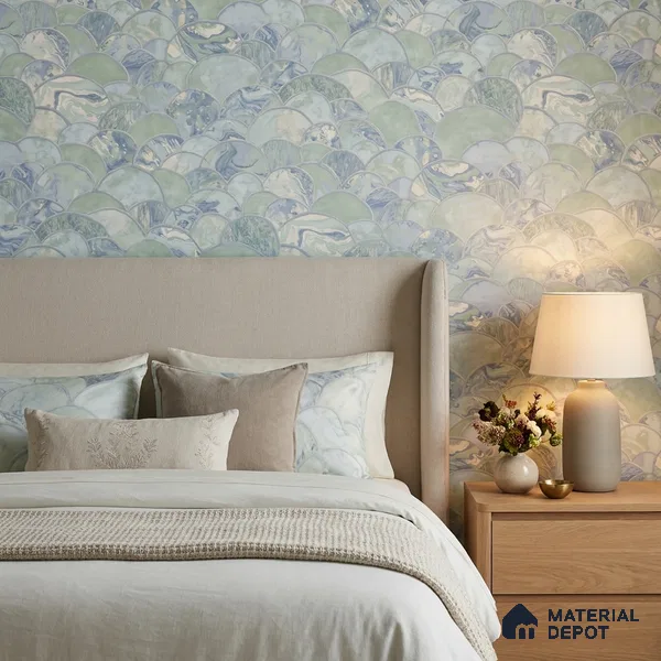 OR06-3 | Sage Green Scallop Fan Mosaic PVC Patterned Wallpaper - 5 Meter x 42 Inch, 57 Sq. Ft. (Min. 15% Wastage)