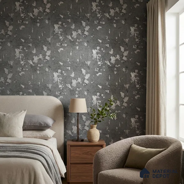 Z1000-6 | Charcoal Blush Patches PVC Textured Wallpaper - 10 Meter x 21 Inch, 57 Sq. Ft. (Min. 15% Wastage)