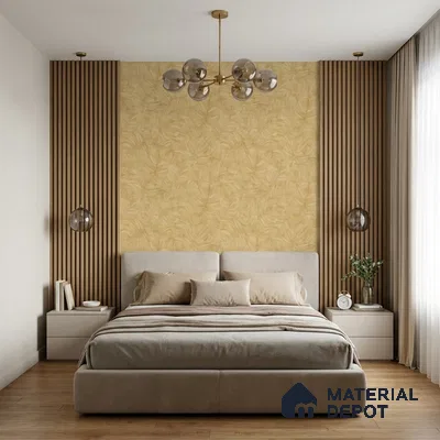 A67602 | Gold Feather Leaves Floral Wallpaper - 10 Meter x 21 Inches, 57.37 Sq. Ft. (Min. 15% Wastage)