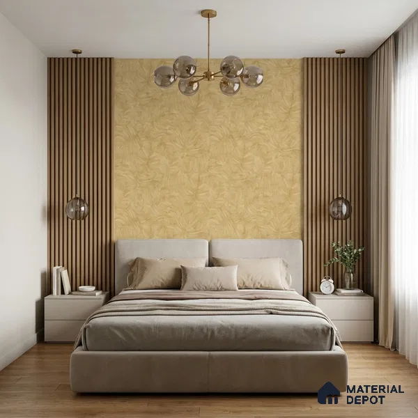 A67602 | Gold Feather Leaves Floral Wallpaper - 10 Meter x 21 Inches, 57.37 Sq. Ft. (Min. 15% Wastage)