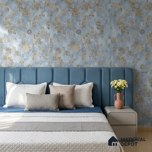 WP1357 | Blue & Gold Weathered Trellis Patterned Wallpaper - 9.5 Meter x 21 Inches, 55 Sq. Ft. (Min. 15% Wastage)