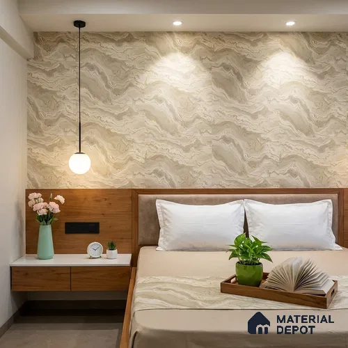 WP1308 | Cream Wave Marble Patterned Wallpaper - 9.5 Meter x 21 Inches, 55 Sq. Ft. (Min. 15% Wastage)