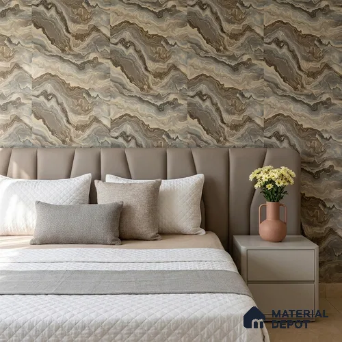 WP1310 | Brown Wave Marble Patterned Wallpaper - 9.5 Meter x 21 Inches, 55 Sq. Ft. (Min. 15% Wastage)