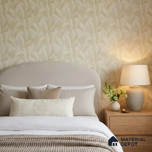 WP1317 | Cream Feather Leaf Patterned Wallpaper - 9.5 Meter x 21 Inches, 55 Sq. Ft. (Min. 15% Wastage)
