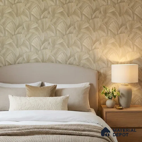 WP1318 | Golden Beige Feather Leaf Patterned Wallpaper - 9.5 Meter x 21 Inches, 55 Sq. Ft. (Min. 15% Wastage)
